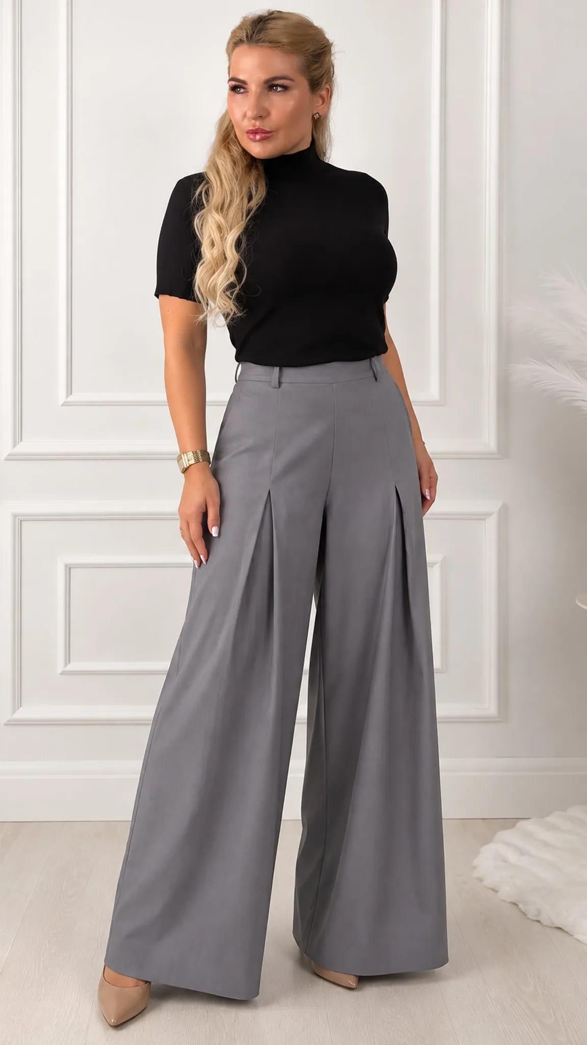 Elegantas pelēkās brīvas bikses