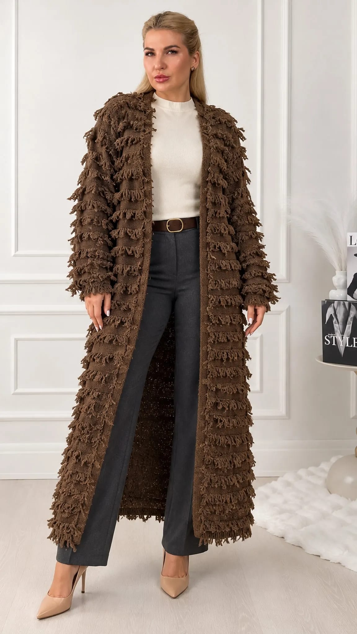 Kardigans garais sievietēm brūns oversized 