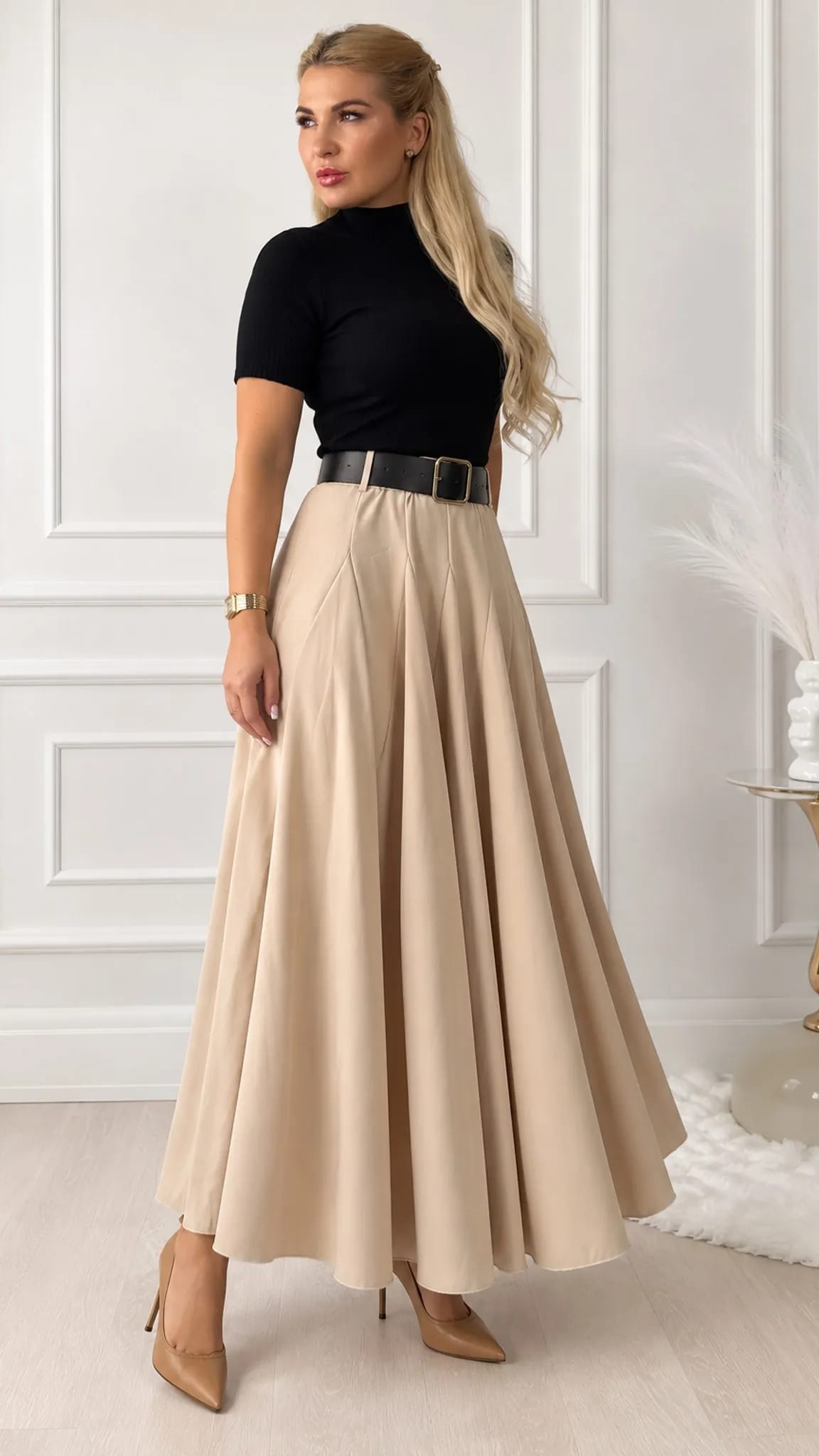 Eleganti plandoši maxi svārki ar jostu