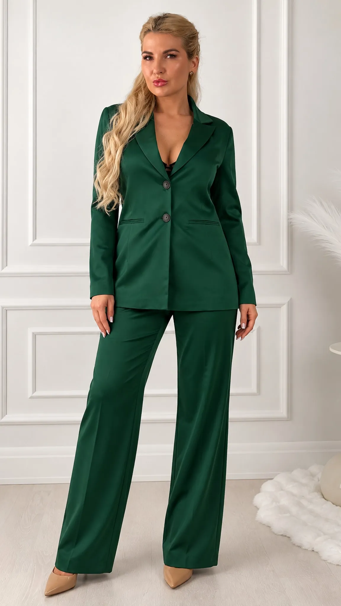 Zaļš oficiāls elegants glamu uzvalks sievietēm